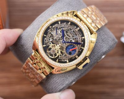 Cartier Steel Watch Automatic Movement 41*12MM Geniune Cowhide Leather/Steel Bracelet Black Men's Watch